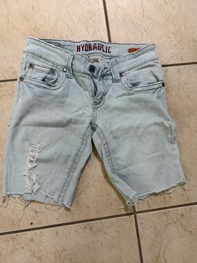 Hydraulic Faded Light Blue Distressed Denim Shorts